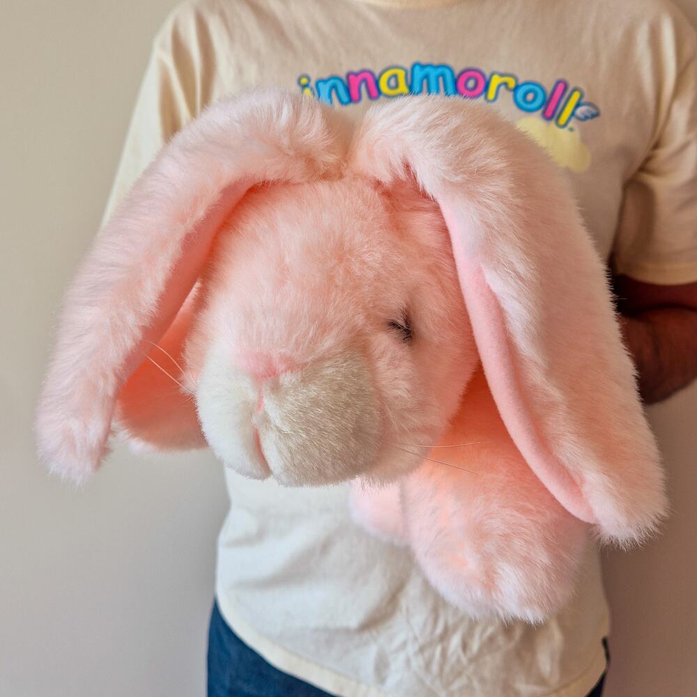 Vintage 1998 DGE Corp Pink Bunny Rabbit Plush Floppy Lop Ears Satin Bow 15"